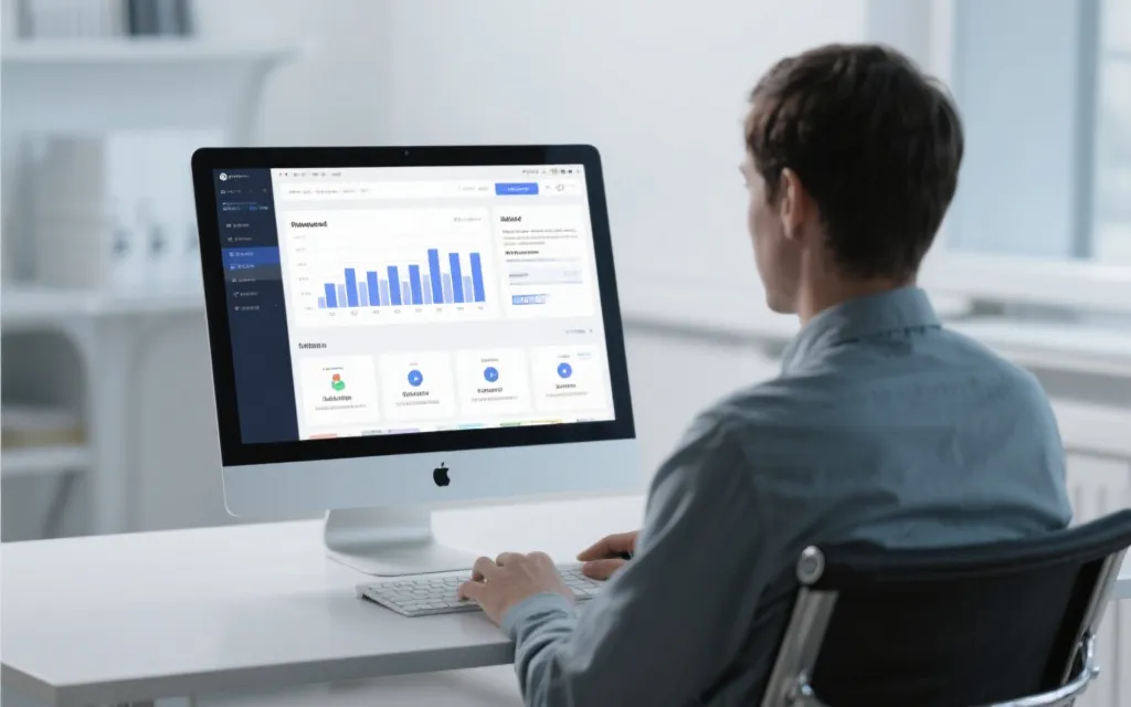 用户在电脑前浏览开奖官网，界面简洁明了